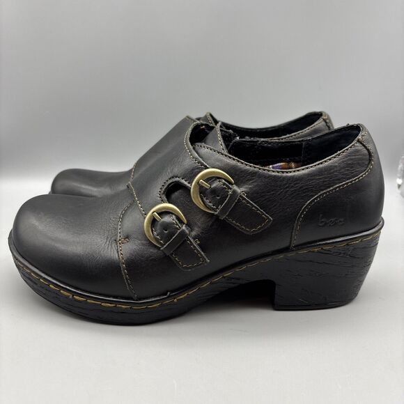 BOC Born Clogs Mules Women's Size 8.5 M Black Leather Double Monk Zip Shoes - Picture 1 of 12